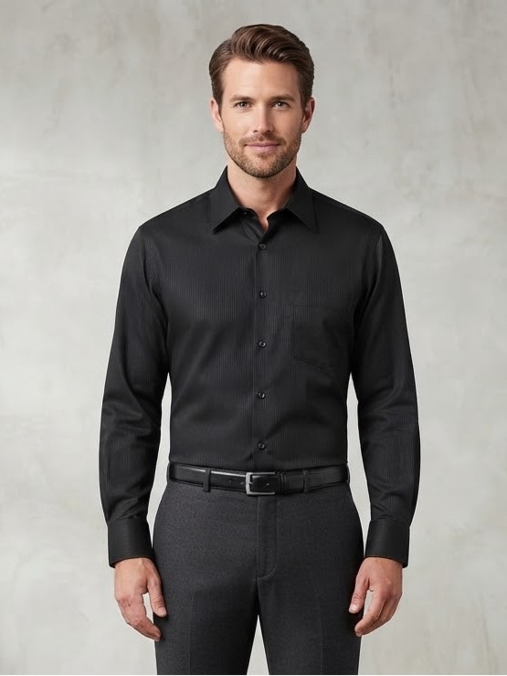 Van Heusen Black Long Sleeve Dress Shirt